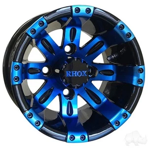 Juego de 4 ruedas, RHOX Vegas, negro con azul con tapa central, 10x7 ET-25 - Imagen 1 de 1