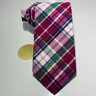 "Nueva corbata a cuadros Brooks Brothers 100 % algodón 58x3,5"" fucsia, amarillo y verde" Foto 1 de 4