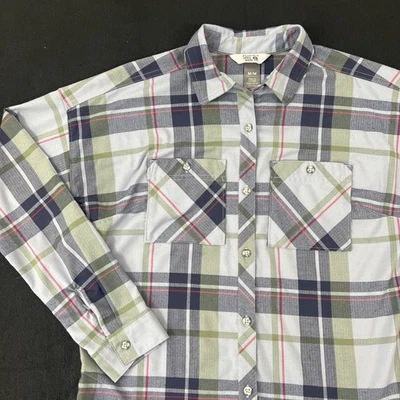 Camisa Mountain Hardwear Feminina Média Azul Xadrez Flanela Botão Top Caminhadas - Imagem 1 de 4