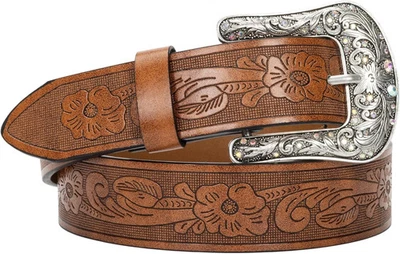 Western-Cuero-Cinturones para Mujer Turquesa-Ovalado-Hebilla Repujado Cinturón de Vaquera para  Foto 1 de 4