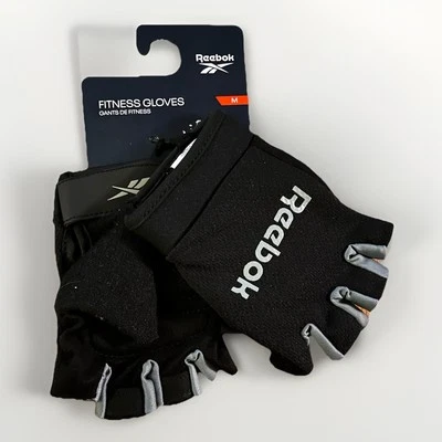 Guantes sin dedos Reebok Fitness ligeros negros grises talla mediana nuevos Foto 1 de 4