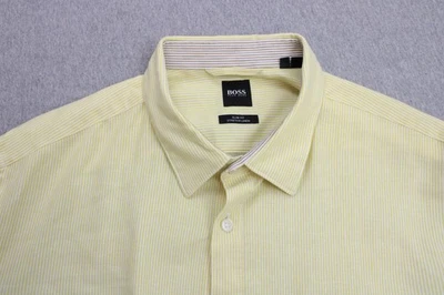 Hugo Boss Shirt Men's XL Yellow Stretch Striped Slim Fit Long Sleeve Button-Up - Image 1 of 4