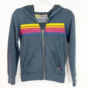 AVIATOR NATION BLUE RAINBOW STRIPE ZIP FRONT HOODIE SWEATSHIRT YOUTH GIRL SZ 10 - Picture 1 of 7