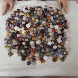 10.8LB 400 Natural Quartz Crystal Jasper Cube Cuboid Mixed Tumbled Stone Healing - Picture 1 of 12