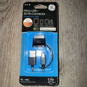 GE Micro USB Adapter 30 Pin Connector New Ultra Charge & Sync Cable Pc Or Mac - Picture 1 of 3