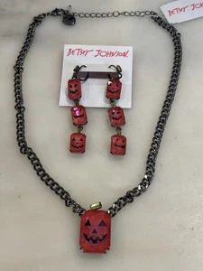 Betsey Johnson Kürbis Halskette Ohrringe Set Jack O Laterne Halloween, Neu mit Etikett - Bild 1 von 8