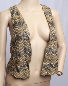 Massimo Dutti Indien Zara Ethno Pailletten Perlen Chevron Weste US S M - Bild 1 von 8