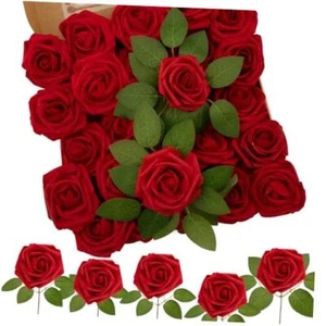 100 Pcs Artificial Roses Faux Flowers Bulk with Stems, Foam 100Pcs Dark Red - Picture 1 of 8
