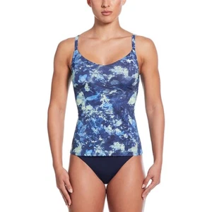 $ 66 Nike Damen Floral Batik V-Ausschnitt Tankini Schwimmen Oberteil - marineblau - Small - neu - Bild 1 von 6