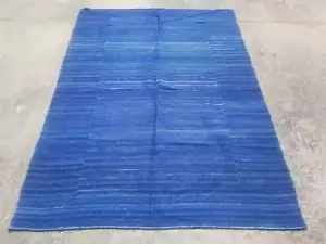 Fino Kilim Azul Lana Oriental Hecho a Mano Tradicional Vintage 198x147cm - Imagen 1 de 12
