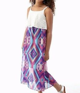 BLOOME Girls' Plus 14.5 Crochet Pullover Printed Maxi Dress NWT $66