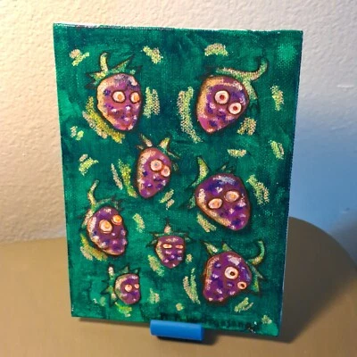 Purple green acrylic & Ink "Grape Friends" 5x7" limited 1/1 signed - Image 1 of 4