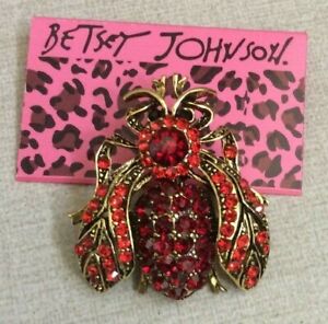 Betsy Johnson Charming Sparkling Red Crystal Bee Pendant / Brooch Pin New Style!
