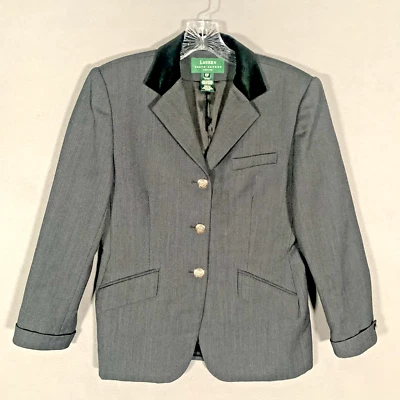 Blazer Lauren Ralph Lauren Mujer Talla 10P Gris Lana Espiga y Cuello Terciopelo Foto 1 de 4