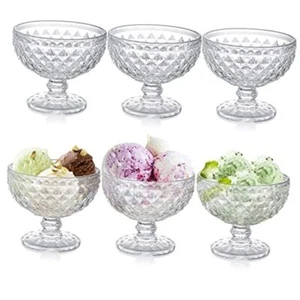 Set of 6 Glass Dessert Bowls, 12 Oz Glass Ice Cream Sundae Cups with Vintage - Picture 1 of 8