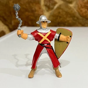 1998 Vintage Red Knight Papo Action Figure Medieval Shield Mace 3.5" - Picture 1 of 2