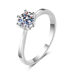 0.8CT Real VVS1 MOISSANITE ENGAGEMENT RING 14K WHITE GOLD PLATED Tests Positive - Picture 1 of 10