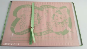 Vintage Vinyl Baby Alter Gewicht Name Höhe Maßband rosa grün - Bild 1 von 12