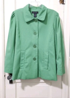 Dialogue Pea Coat Jacket Blazer Large Spring Green Button Pockets Lined Puff Slv - Image 1 of 4