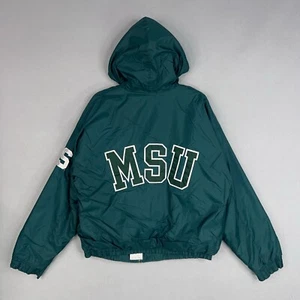 Vintage Michigan State Spartans Jacket Mens Large Green Hood MSU NCAA Football - Imagen 1 de 15