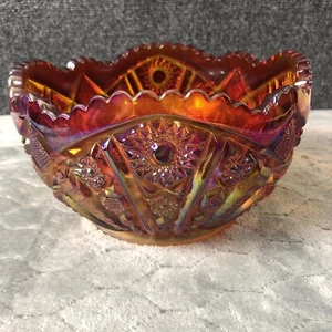 VINTAGE L. E. SMITH AMBERINA HOBSTAR CARNIVAL GLASS 8-1/2" W X 4-4T BOWL - Imagen 1 de 5