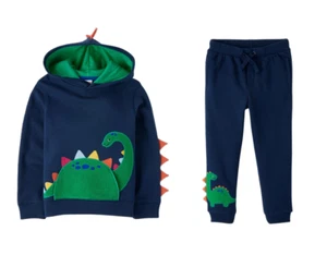 NWT Gymboree Boys Size Embroidered Dino Fleece Joggers Hoodie Blue NEW - Picture 1 of 5