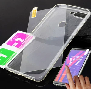 Huawei Y5 (2018) Y7 (2018) Hülle Silikon Tasche Case Schutz Cover +9H Glas Folie - Photo 1/10