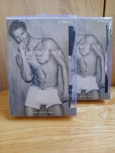 EMPORIO ARMANI 3-PACK LOW RISE TRUNKS, BLACK/NAVY/GREY, SIZE M, NEW IN THE BOX - Picture 1 of 9