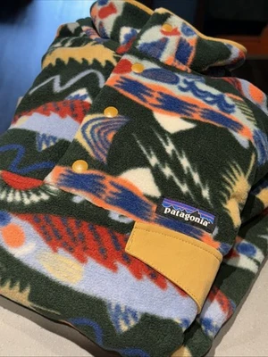 Patagonia Salmon Energy Men’s Synchilla Fleece Pullover SZ Lrg FAST SHIPPING - Image 1 of 3