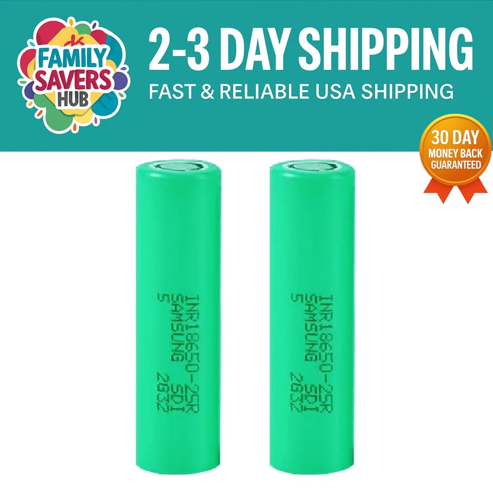 Samsung 25R 3.7V Lithium Ion Batteries - 2500mAh Rechargeable for Emergency Gear - Image 1 of 3