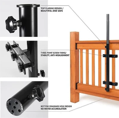 Soporte de paraguas de patio de acero inoxidable 304 de alta resistencia para barandilla de cubierta, Wowser Foto 1 de 4