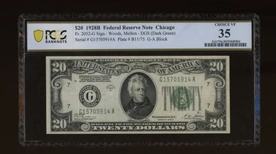 DBR 1928-B $20 DGS FRN Chicago Fr. 2052-Gdgs PCGS-B 35 Serial G15705914A - Image 1 of 2