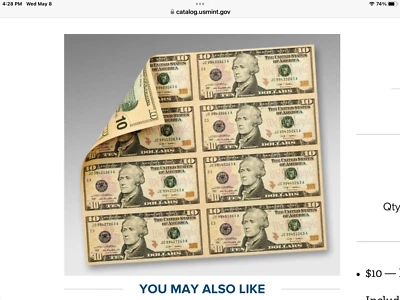 $10 UNCUT SHEET OF 8 FEDERAL RESERVE CU NOTES FRN SERIES 2009 UNOPENED - Image 1 of 2