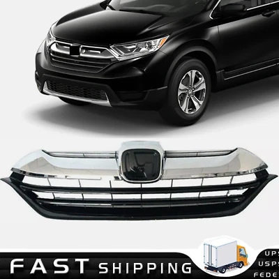 Fit 2017 2018 2019 Honda CRV CR-V Front Upper Bumper Black Grille Grill W/Chrome - Image 1 of 4