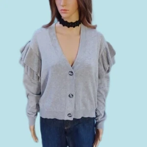 womens new Plant Gold women's L ruffle sleeve cardigan sweater - Picture 1 of 10