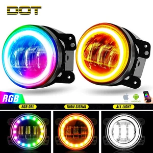 4"INCH LED Fog Lights Bluetooth RGB Halo DRL For 2007-2017 Jeep Wrangler JK Pair - Foto 1 di 10