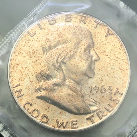 1963 Proof Franklin Half Dollar In Original Cello - 90% Silver - Blood 🩸 Toned Cover