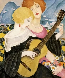 Pintura al óleo Otto Bache - Air de Capri dos hermosas niñas tocando la guitarra - Imagen 1 de 1