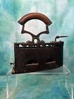 Antique 19th Ornate Century Coal Iron with Oak Handle and Rudder Shaped Latch