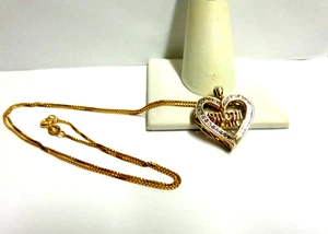 Diamond heart necklace w/mom center 925/w/y gold overlay sz 18in wgt 6.2 grams - Picture 1 of 10