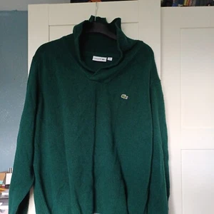 LACOSTE COTTON OLIVE GREEN HIGH COLLAR V NECK LONG SLEEVE JUMPER SZ US 3XL NEW - Picture 1 of 8