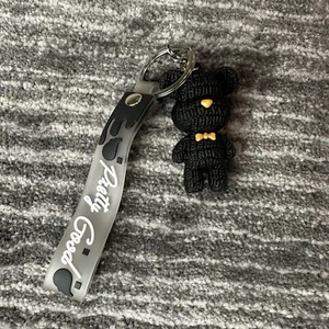 Bear Keychain Bag Charm Wrist Pretty Good Spelled Out Key Fob Black Keyring New - Picture 1 of 10