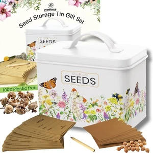 Seed Storage Tin Garden Seeds Packet Organiser Metal Box Container Gift Set Kit - Picture 1 of 8