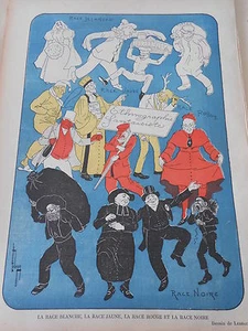 Caricature 1895 de Lebègue La Race Blanche Jaune Rouge et Noire Ethnographie - Imagen 1 de 1
