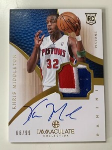 2012-13 Panini Immaculate #164 Khris Middleton RC Auto 3 Color Patch 66/99