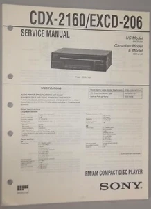 Sony Car AM-FM Stereo Compact Disc Player Radio CDX-2160 EXCD-206 Service Manual - Picture 1 of 1