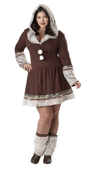 Disfraz de besos esquimales 3 piezas Br mini vestido con capucha y fundas para zapatos de piel sintética talla grande Foto 1 de 1