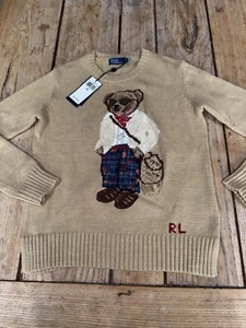 NEW! Stunning POLO by RALPH LAUREN Beige Bear Intarsia JUMPER, XS, $398 - Picture 1 of 6