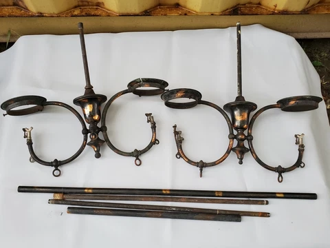 2 Antique Victorian Natural Gas Light Fixture Chandelier Pair Salvage Cover