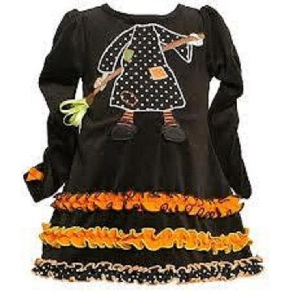 Niña Pequeña 2T-4T Negro Naranja Volantes Bruja Halloween Vestido Disfraz Vestir Foto 1 de 1